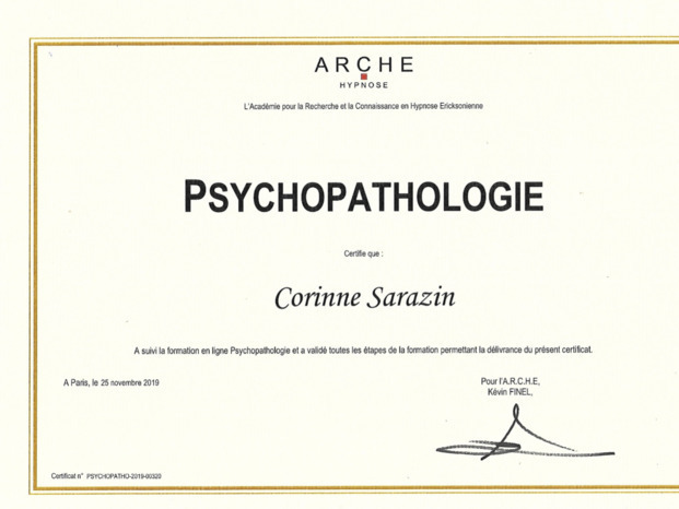 Certificat de Psychopathologie délivré par ARCHE
