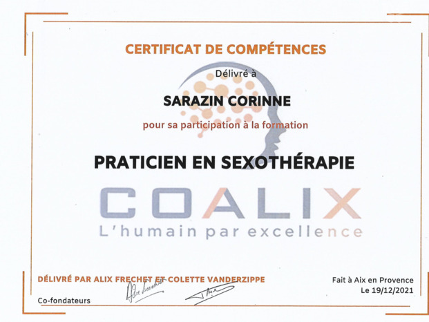Certificat de compétences en Sexothérapie